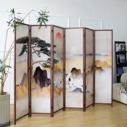 6 Panel Room Divider Screen,Double Faced Panel Divider Folding Screen Divider for Room Separation,Colorful Landscape,67" H x 94.5" W