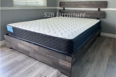 Queen grey platform bed with ortho mattress included