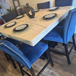 Kitchen Pub Style Marble Super Heavy Table And 7 Chairs 