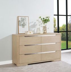 New Modern 6-Drawer Dresser | Light Elm Finish, Brushed Nickel Pulls | Spacious Storage with Dovetail Drawers
