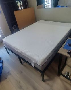 Queen Size Memory Foam Mattress & 14 inch Metal Bed Frame (Curbside Delivery Available)