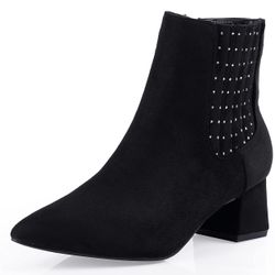 New in box Women's Ankle Boots Pointed Toe Low Block Heel Booties with Rhinestones Size 9 , Black