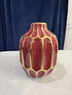 Red & Gold Ceramic Lantern Vase – Festive Decorative