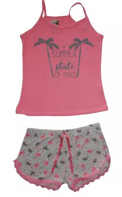 Women’s sexy sleepwear pink top with shorts (palm trees) pajama set nightgown