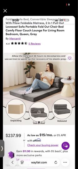 Folding Sofa Bed, Convertible Sleeper Chair With Pilow Foldable Matress, 2 In 1 Pull Out Loveseat Sofa Portable Fold Out Chair Bed Comfy Floor Couch L