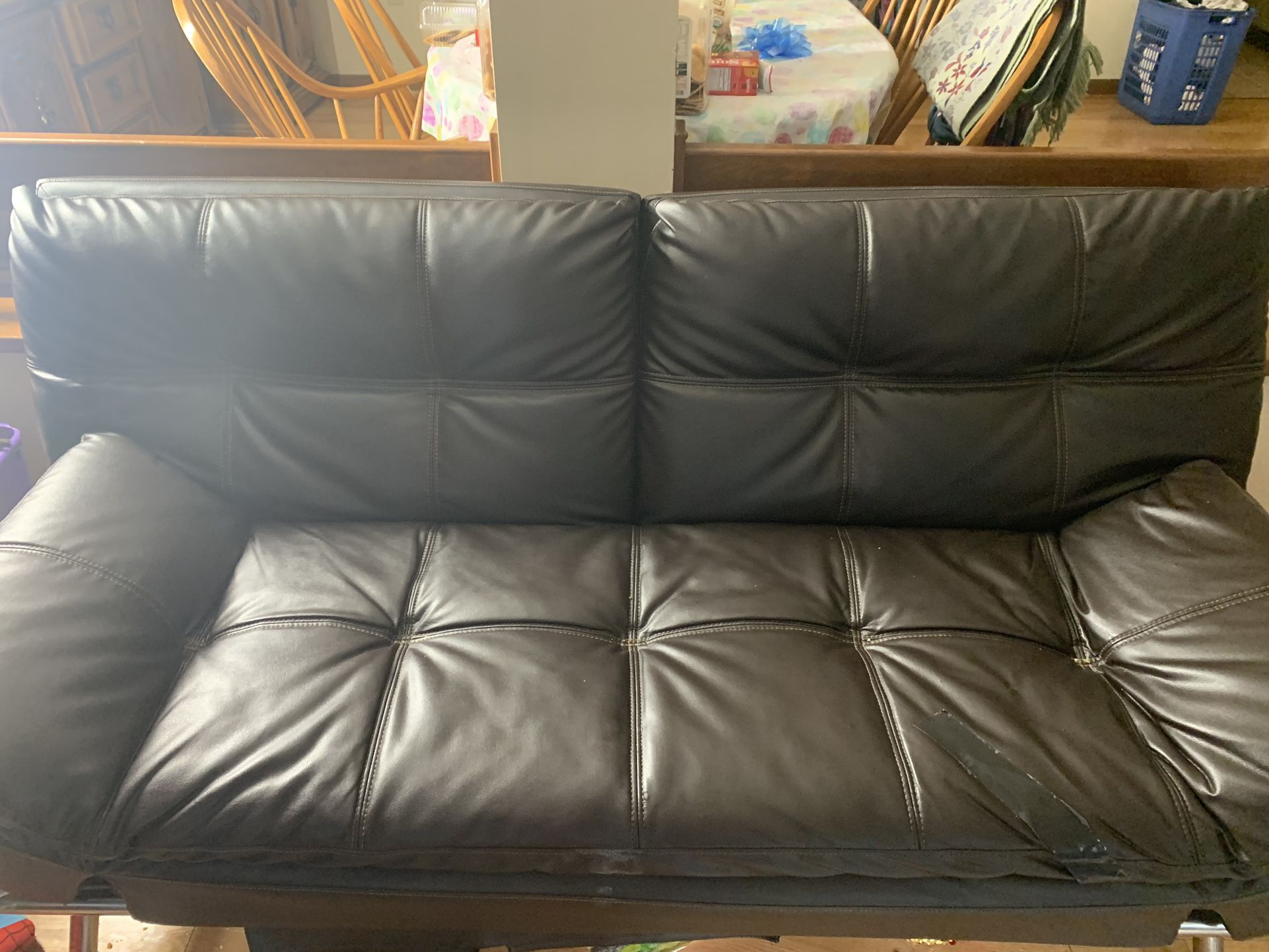 Leather Sofa Black Convert Into The Bed With Cover Of 