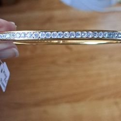 Vintage Swan Swarovski Crystal Rhinestone Hinged Bangle Bracelet