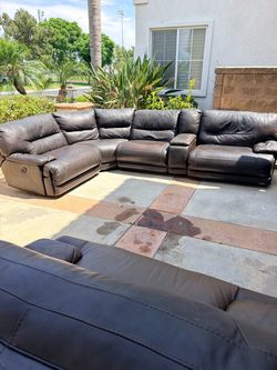 Dark Brown Leather Sectional Sofa with Recliner