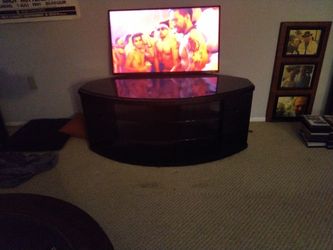 Dark Wood Curved TV Stand / Media Console