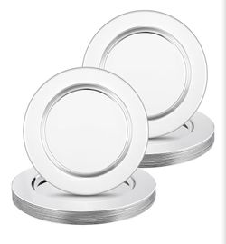 24 Pack Stainles Steel Charger Plates 13 Inch Metalic Silver Round Dinner Plates