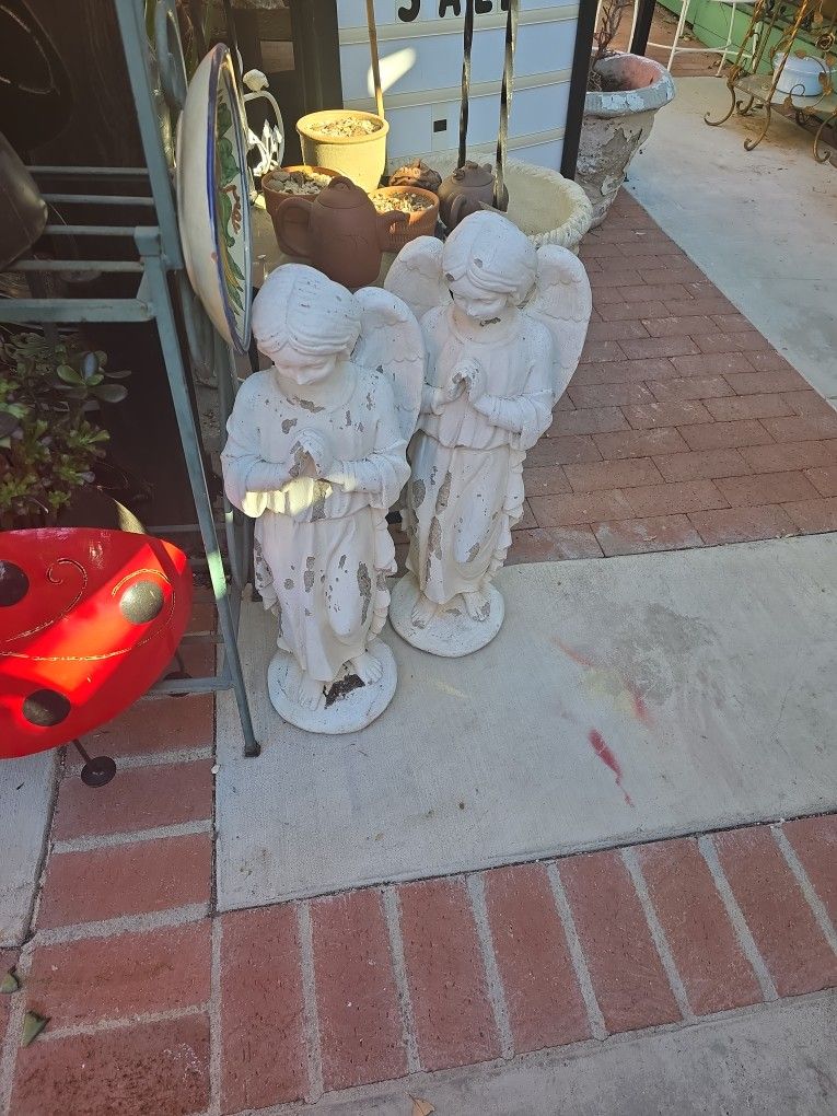 Pair Vintage Angel Concrete Staue