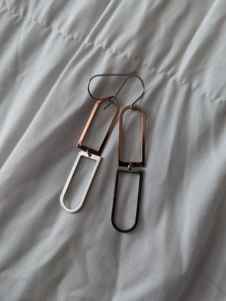 Rose Gold and silver earrings