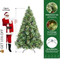 7.5ft Prelit RGB Lights Carolina Pine Artificial Christmas Pine Trees with Remote
