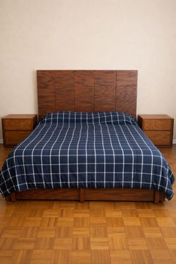Modern Parota Wood Bedroom Set – (Bed + Nightstands + Dresser)
