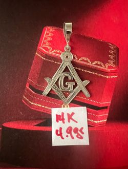 14K Solid White Gold Masonic Pendant For Wedding 4.9Gr
