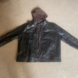 Guess Men’s Leather Jacket with Hood