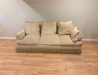 Beautiful Cream 3-Seat Sofa w/ Fringe, Pickup Today