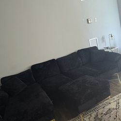 Black Velvet Sectional Couch  And Ottoman
