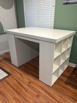 White Craft Table with Built-In Shelving