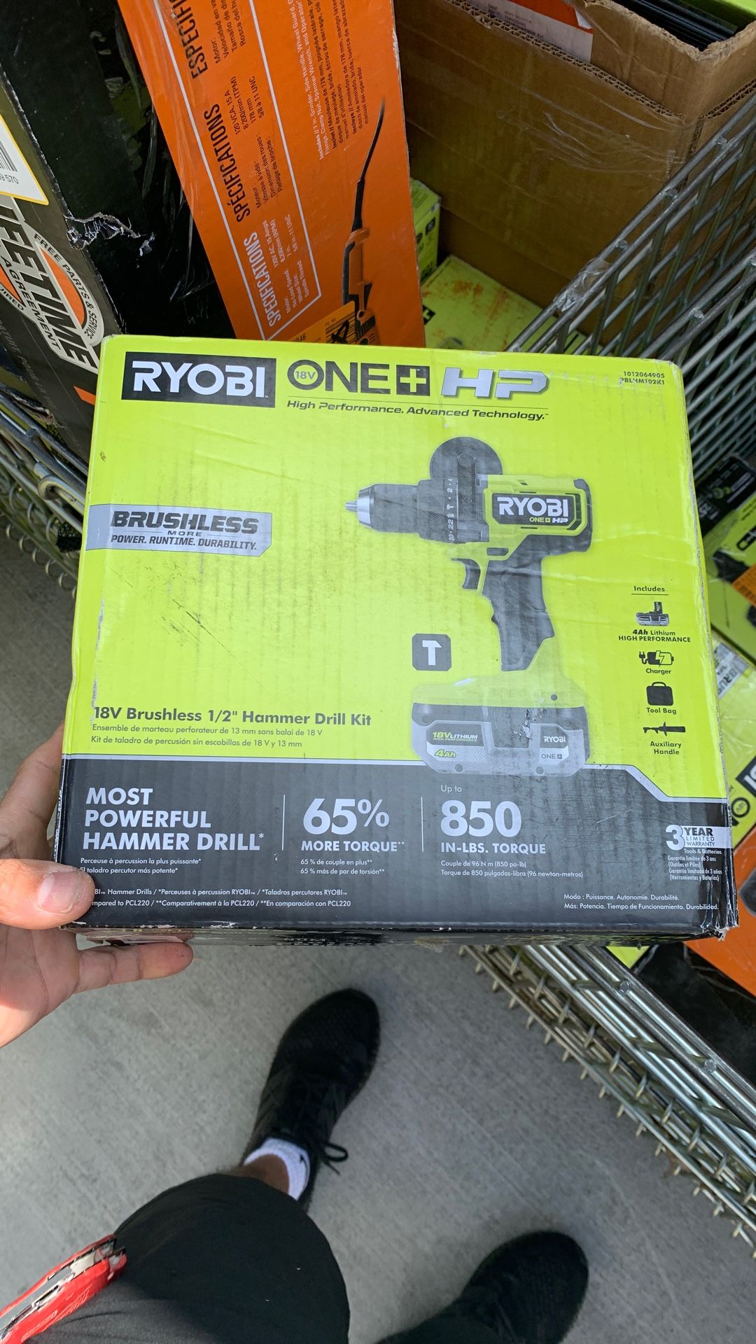 RYOBI ONE+ HP 18V Brushless Cordless 1/2 in. Hammer Drill Kit 4.0 Ah HIGH PERFORMANCE Battery, Charger, and Bag