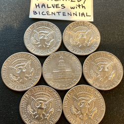 Seven (7) Kennedy Large Half Dollars 1970s w/Bicentennial 1976 US Coins Vintage