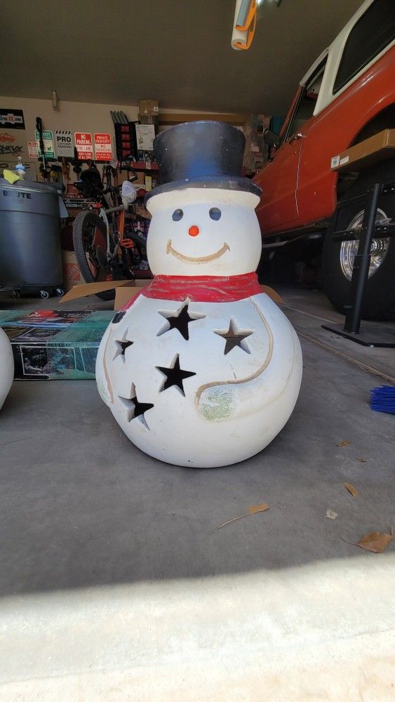 Christmas Holiday Decorations - Snowman, Metal Reindeer Sleigh Set, Antique Sled Toy