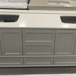 New 72” Double sink vanity light gray with quartz top