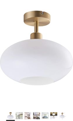 NW Archiology Semi Flush Mount, Modern Ceiling Light with Opaline Glass Shade&Brass Metal Base Layer, Light Fixture for Dining Room, Bedroom, Cafe, Ba