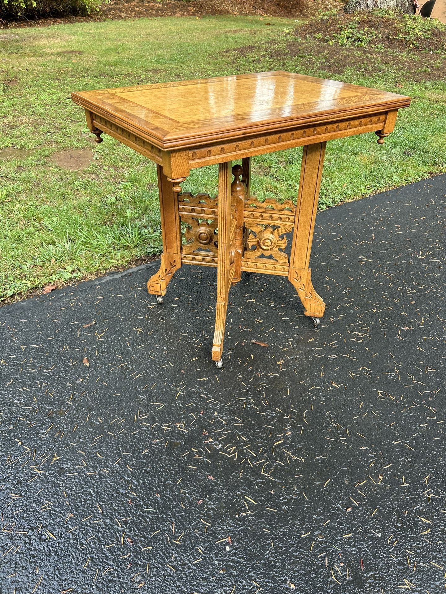 Ornate Victorian Eastlake Table With Inlay Top