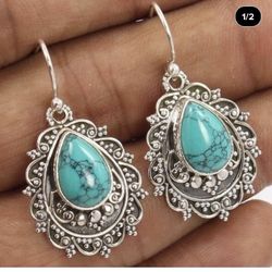 Sterling silver natural turquoise earrings