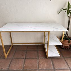 Brass and Marble Desk with Shelves