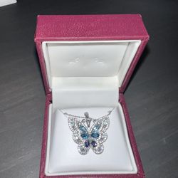 Helzberg Topaz & Diamond Butterfly Necklace 
