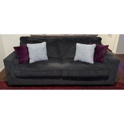 Contemporary Charcoal Grey Sofa with Decorative Pillows