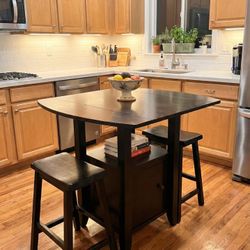 Compact Drop-Leaf Pub Table + 2 Sturdy Stools