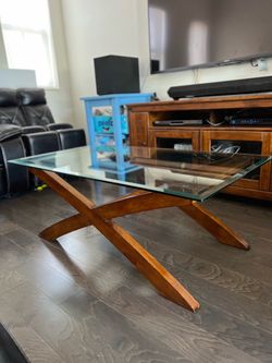 3-Piece Glass & Walnut Coffee Table Set (Cocktail Table + 2 Side Tables)