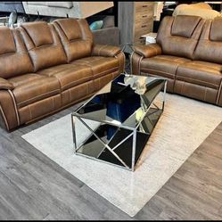 Dark Brown Real Leather Sofa Loveseat Recliners 