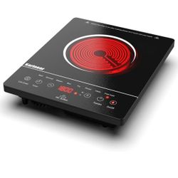 Karinear Portable Electric Cooktop, Electric Stove Single Burner Ceramic Cooktop with Touch Control, Child Safety Lock, Timer, Residual Heat Indicator