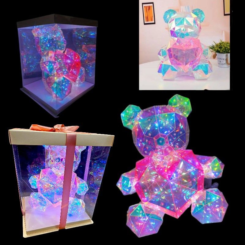 Color Changing Romantic Valentine LED Glowing Galaxy Teddy Bear Lamp in Giftbox