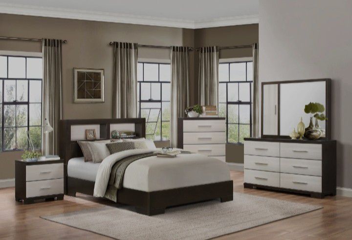 👉 ♥️$39 down payment🎈- ❤ Pell White/Espresso Panel Bookcase Bedroom Set