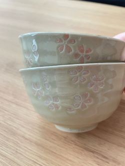 Set of 2 Pink Sakura Ceramic Matcha Bowls