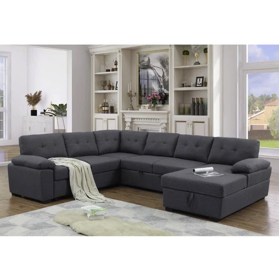 Aine Convertible Sleeper Sectional Sofa with Storage Chaise – Pull-Out Bed Couch for Living Room