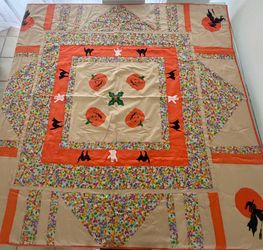 HALLOWEEN 🎃 handmade patchwork tablecloth. 64”x 61 One of a kind. Unique piece