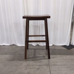 Dark Brown Wood Backless Saddle Bar Stool