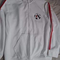 Men's Or Women's Large White & Red Striped Soccer Futbol Zip Up Training Jacket 