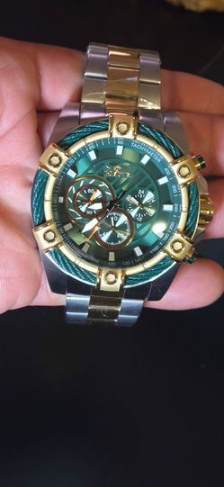 Invicta Bolt Ace Men's Watch - 52mm. Steel, Gold and Green Face New With Box 3 year warranty.