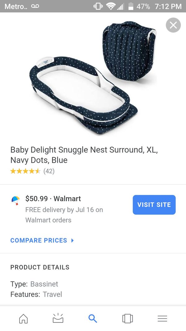 Baby Delight Snuggle Nest Surround Xl Navy Dots Blue