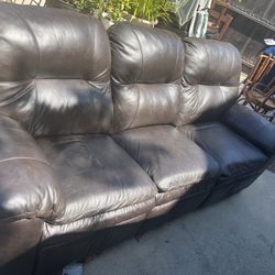 Brown Leather Reclining Sofa – Great Condition!