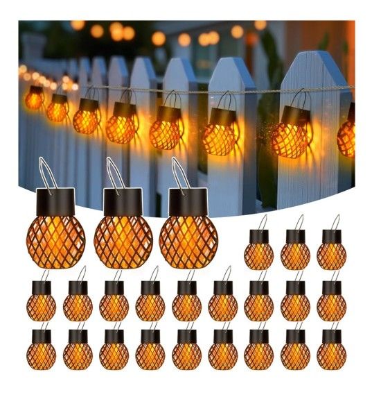 Solar Hanging Lantern Flame Lights for Outdoor Decoration. 24 pcs Pack