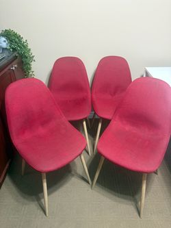 Red Fabric Side Chairs with Wood Legs – Set of 4