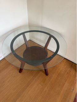 Oval Glass Top Coffee Table Wood Base